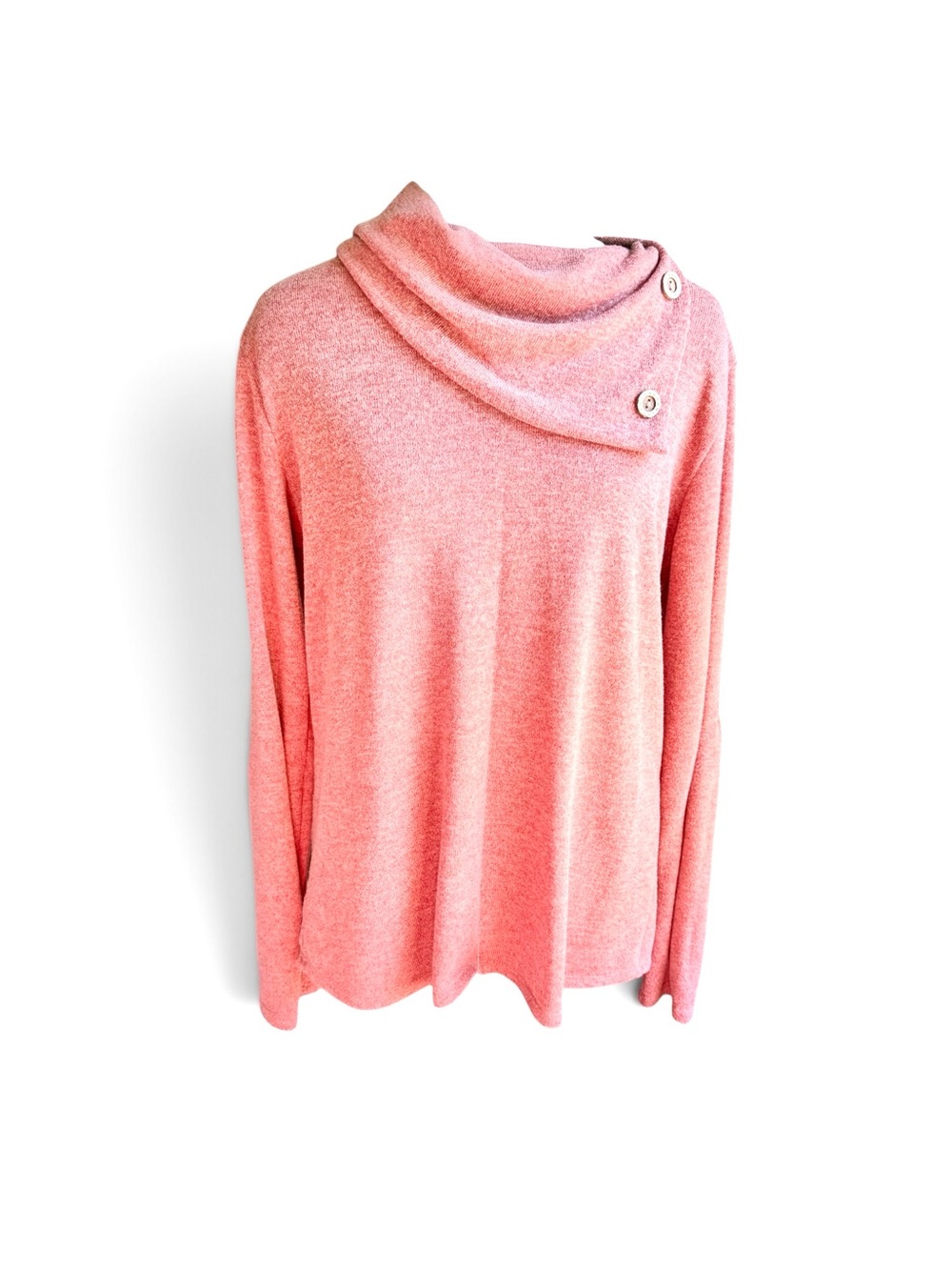 Lovely Melody Coral Pink Cowl Neck Sweater with Button Accent